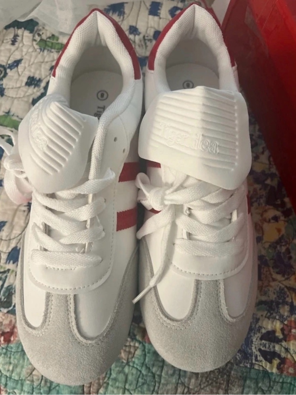 Women’s White and Red Athletic Sneakers - Comfortable Everyday Shoes